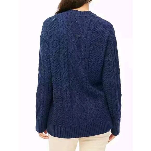 NWT J. Crew Cable-Knit Cardigan Navy Blue Academia Old Money XXS *flaw - Picture 3 of 9